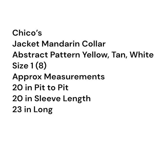 Chico's Open Front Jacket Sz 1 (8) Abstract Watercolor Print Yellow Tan Career - Picture 5 of 8